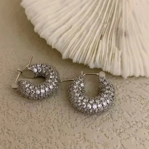 Baby Amalfi Pave Crystal Hoops Silver Earrings - Picture 2 of 5